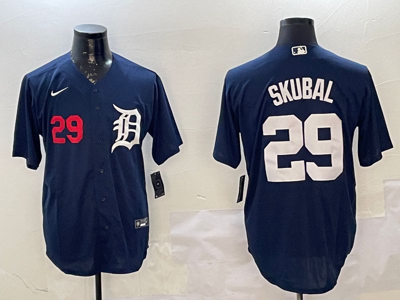Men Detroit Tigers #29 Skubal Drak Blue Game 2025 Nike MLB Jersey style 2